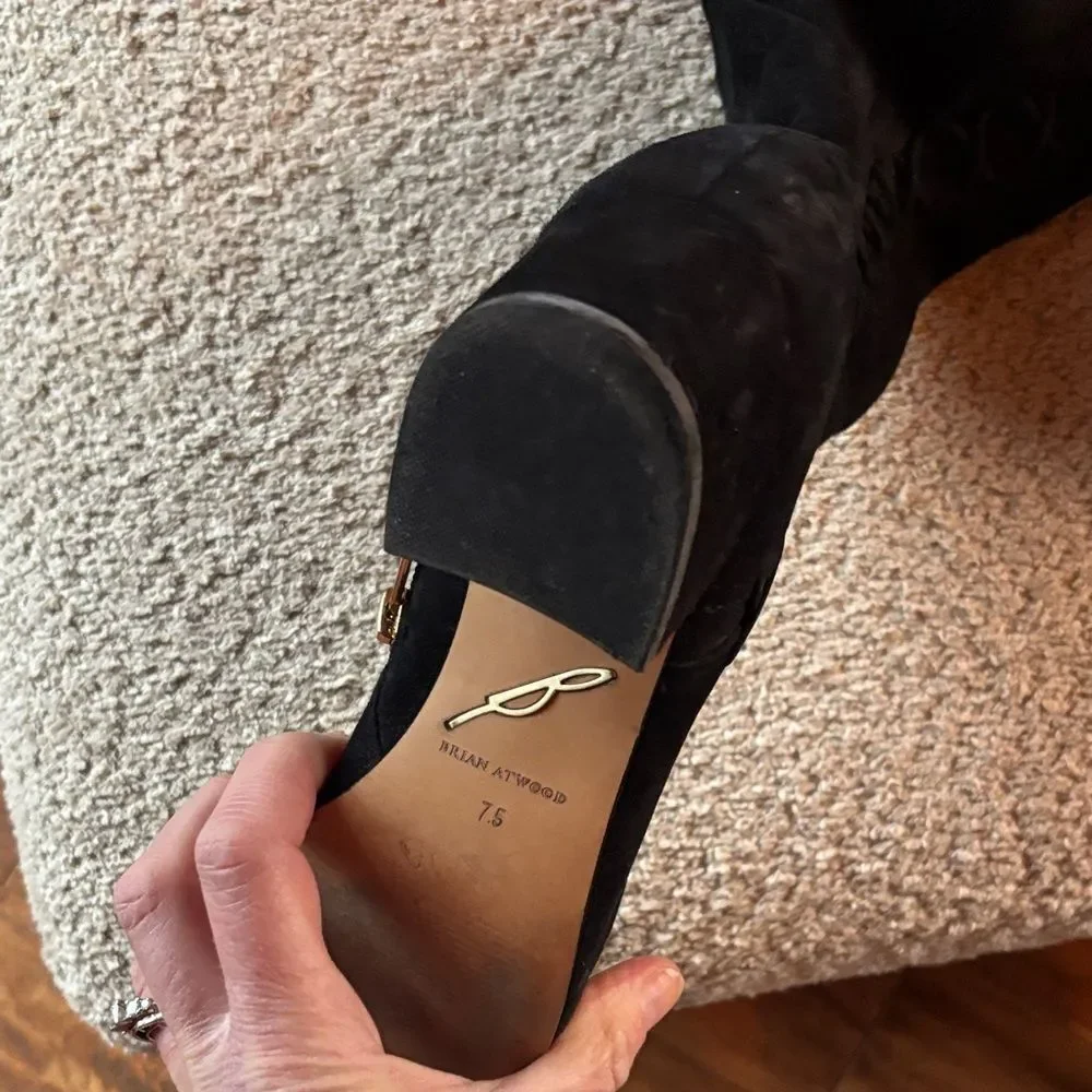 Brian Atwood Black Lace-Up Over-the-Knee Boots